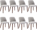 GarveeHome Wooden Dining Chairs Set of 8, Upholstered Kitchen Dining Room Chairs with Padded Seat and Wood Legs, Modern Fabric Side Dinner Chair for Kitchen, Dining Room, Restaurant, Cafe, Grey