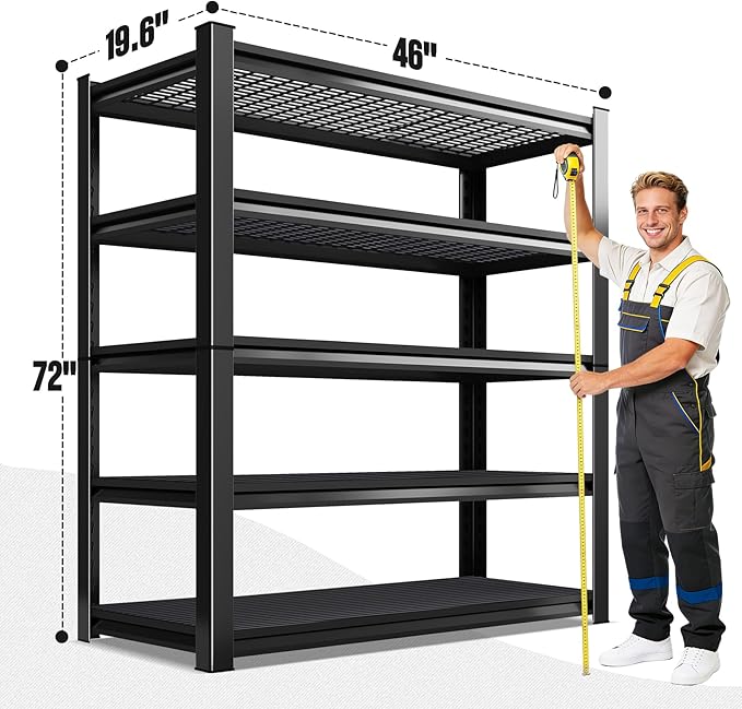 1500lbs Heavy Duty Garage Shelving, 5-Tier Adjustable Storage Shelves, 72" H x 46" W x 19.6" D, Utility Wire Shelving for Warehouse, Basement, Garage