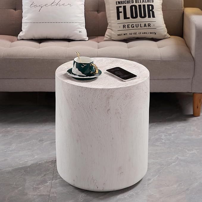 WILLIAMSPACE Round Faux Marble Coffee Table Set of 2, Modern Circle Drum Stone Center Tables, Travertine Drum Tea Table for Living Room, Outdoor, Magnesium Oxide, 31.5" & 15.75", Light Beige