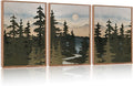 HPNIUB Vintage Mountain Framed Canvas Wall Art Set, Boho Sunrise Art Prints, Forest Nature Wilderness Art Paintings, Abstract Pine Tree Wall Decor for Living Room Bedroom, Office(Set of 3,12X16 Inch)