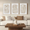 Neutral Wildflower Wall Art Framed Boho Botanical Large Vintage Farmhouse Minimalist Floral Beige Canvas Wall Decor Prints for Living Room Bedroom Office, 3 Panels, 24x36 Inch