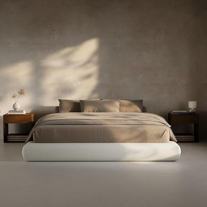 RECCI AirFrame Half-Moon Upholstered King Platform Bed Frame, Boucle Curved Arched Base, 5 Inch Fully Round Cushioned Foam, No Box Spring Needed, Easy Assembly | Round Shaped, Boucle, Low-profile, Soft