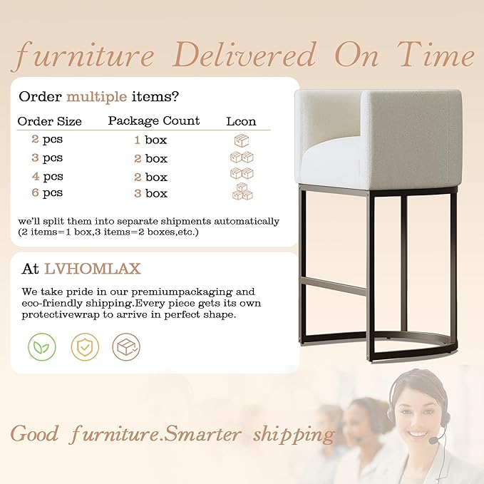 Modern Counter Height Bar Stools,Bar Stools Set of 1,Fabric Upholstered Barrel Barstools with Backs,26'' Kitchen Island Chairs,Metal Black Frames,Snowy White Linen