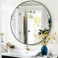 VooBang Black Round Bathroom Mirror, 24 inch Circle Wall Mounted Hanging Mirror with Simple Modern Circular Metal Frame for Hallway, Entryway, Living Room, Black Frame