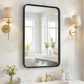 NEWBULIG 22X30 Inch Bathroom Wall Mirror, Vanity Bathroom Mirrors for Over Sink Tempered Glass, Anti-Rust Metal Framed Rounded Rectangle, Hangs Horizontally or Vertically, Farmhouse Home Decor, Black