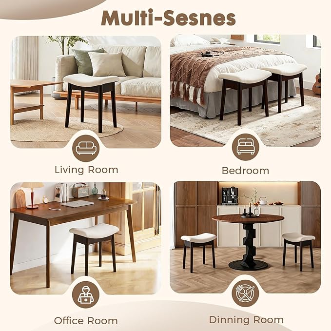 Square Linen Makeup Stool Small Ottoman Stool Chair for Vanity, Modern Padded Seat Foot Rest for Makeup Room, Bathroom (Classic-White)