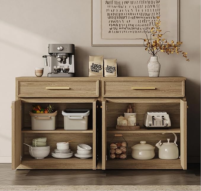 SICOTAS Buffet Cabinet with Storage Tall Modern Console Storage Cabinet with Doors and Shelves 90" Long Wooden Sideboard Credenza Buffet Table Coffee Bar for Living Room Kitchen Dining Room Entryway