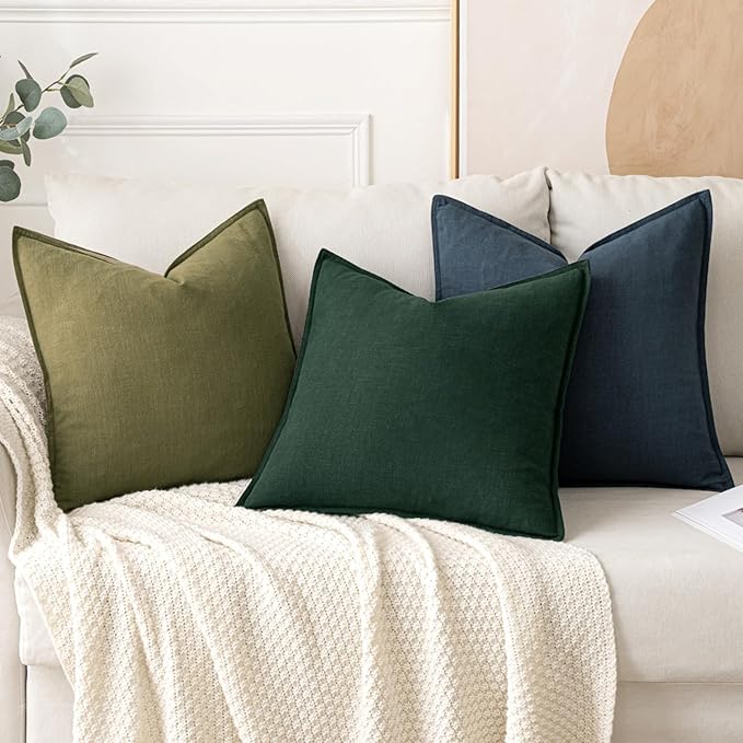 MIULEE Decorative Euro Sham Pillow Covers 24x24 Dark Green Boho Farmhouse Neutral Couch Throw Pillows for Bed Pack of 2 Accent Modern Pillowcase Sofa Livingroom Home Decor