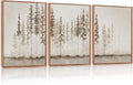 HPINUB Large Misty Forest Framed Canvas Wall Art Set, (Set of 3,12X16 Inch) Modern Foggy Pine Tree Wall Decor, Nature Landscape Wall Painting, Abstract Foggy Forest Art Print for Living Room, Office