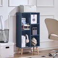 LEYAOYAO 5 Cube Bookshelf 3-Tier Bookcase with Legs,Mint Dark Blue Kids Book Shelf Cute Storage Organizer,Free Standing Open Toy Shelves Wood Bookshelves,Display Bookcases for Bedroom,Living Room
