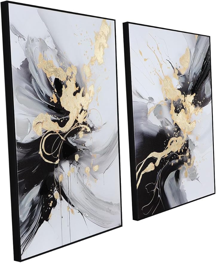 SAFERRYHOME Framed Canvas Wall Art - Black and Gold Wall Art Decor - Large Abstract Wall Art for living room bedroom office