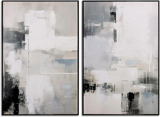 SAFERRYHOME Abstract Wall Art Modern Grey Black Framed Large Canvas Paintings for Living Room Bedroom Office Decor,Ready to Hang, 24x36 Inches, Set of 2
