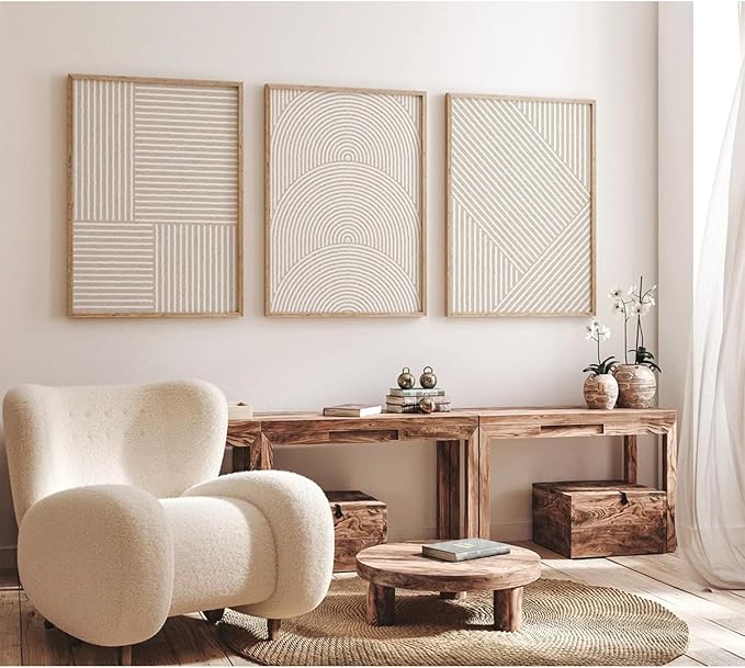 Beige Abstract Wall Art Pictures Set of 3 Boho Modern Canvas Wall Decor Neutral Line Wall Art Minimalist Art Abstract Beige Prints Painting Modern Artwork for Living Room Bedroom 12x16 Inch Unframed