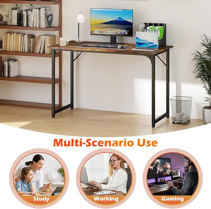 PayLessHere | 47 Inch Computer Desk | Vintage | Office Desk with Metal Frame, Adjustable Feet | Water-Resistant, Scratchproof Surface | Sturdy Writing Table for Home Office or Study | Pack of 1