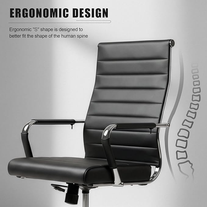 Okeysen Office Desk Chair, Ergonomic Leather Modern Conference Room Chairs, Executive Ribbed Adjustable Swivel Rolling Chair for Home Office.