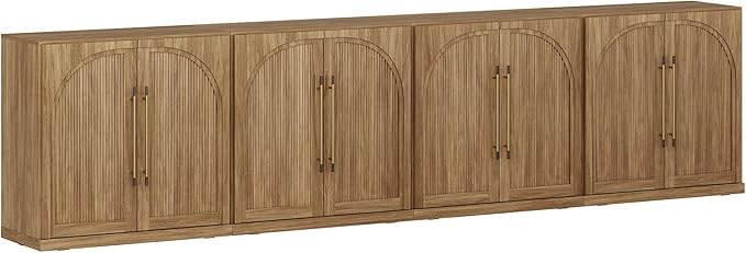 BELLEZE 4-Piece Modular TV Stand Set -Fluted Entertainment Center with Double-Arc Doors,Modern Sideboards with Adjustable Shelves,Classic Media Console Table Cabinet for Living Room (Camel)