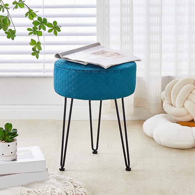 Velvet Ottoman,Vanity Stool,Dressing Table Seat with Metal Leg Vanity Chair for Bedroom, Living Room, Entryway, Offices