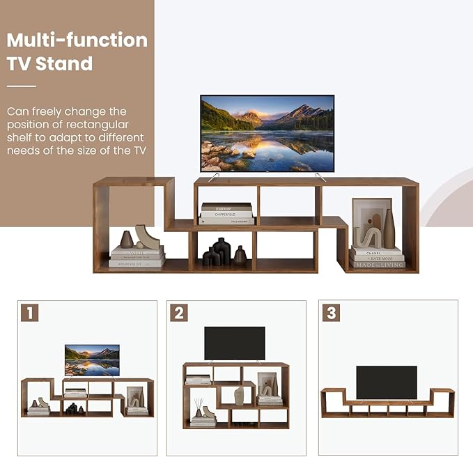 Recaceik Cube Bookshelf 2 Shelf Bookcase L-Shaped TV Console Stand Modern Entertainment Center with Open Storage Shelves for CDs/Movies/Books for Living Room, Bedroom, Home Office（Rustic Brown）