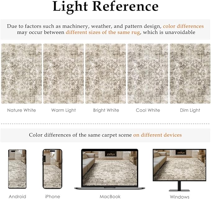 9x12 Neutral Area Rug Taupe Vintage Living Room Bedroom Carpet Non-Slip Soft Low Pile Washable Farmhouse Indoor Indoor Large Throw Rug for Dining Room Office