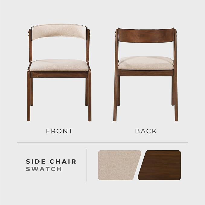 Lexicon Kitchen & Dining Room Chairs, Dining Chairs Set of 2, Fabric Upholstered Dining Chairs, Rubberwood Armless Dining Chairs with Curved Back, Modern Dining Chair, Easy Assembly, Walnut