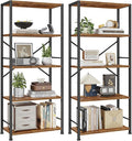 Furologee 5 Tier Book Shelf Set of 2, Tall Wide Bookshelf, Industrial Open Bookcase, Display Shelves Storage Organizer, Shelving Unit for Living Room, Home Office, Bedroom, Rustic Brown