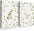 Vintage Nursery Wall Art Cute Goose Canvas Poster Bunny Wall Decor Baby Kids Poster Rabbit Duck Prints Cute Animal Pictures Pale Green Painting Artwork for Gallery Bedroom 12x16x2 Inch Ready to Hang