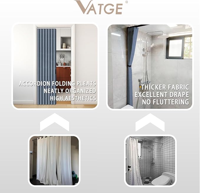 Vatge Door Curtains for Doorways - Faux Linen Accordion Style Doors Curtains for Open Closet, Bedroom, and Laundry Room, Bifold Door Cover for Doorway,1 Panel with Tieback, W52 x L78, Blue