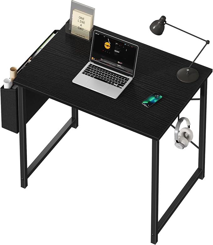 OLIXIS Computer Desk 31 Inch Home Office Desks for Small Spaces, Gaming Writing Study Work Table with Storage Bag and Headphone Hook for Bedroom, Black