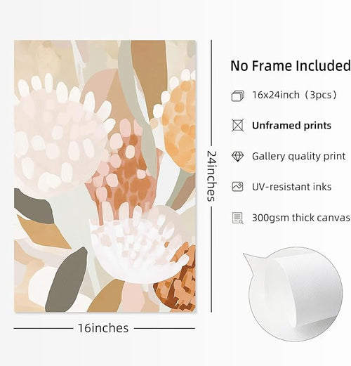 Abstract Flower Wall Art Boho Floral Wall Decor Modern Botanical Canvas Prints Neutral Banksia Flower Pictures Minimalist Floral Poster Painting for Bedroom Living Room 16x24 Inch Unframed Set of 3