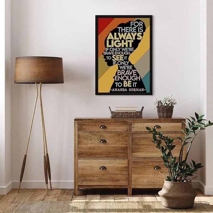 Amanda Gorman Poster Canvas Prints Poem Amanda Gorman Wall Art the Hill We Climb Poem Poster Inaugural Painting There Is Always Light Art Black History Month Wall Art Decor 16x24 Inch Black Framed