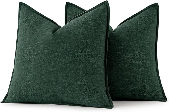 MIULEE Decorative Euro Sham Pillow Covers 24x24 Dark Green Boho Farmhouse Neutral Couch Throw Pillows for Bed Pack of 2 Accent Modern Pillowcase Sofa Livingroom Home Decor