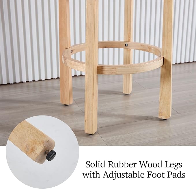 LukeAlon Mid Century Sherpa Bar Stools Set of 4, 30.25" Seat Height Upholstered Barstools with Wood Legs Modern Tall Bar Chair with Curved Low Back Round Footrest for Pub Home Kitchen Island, White