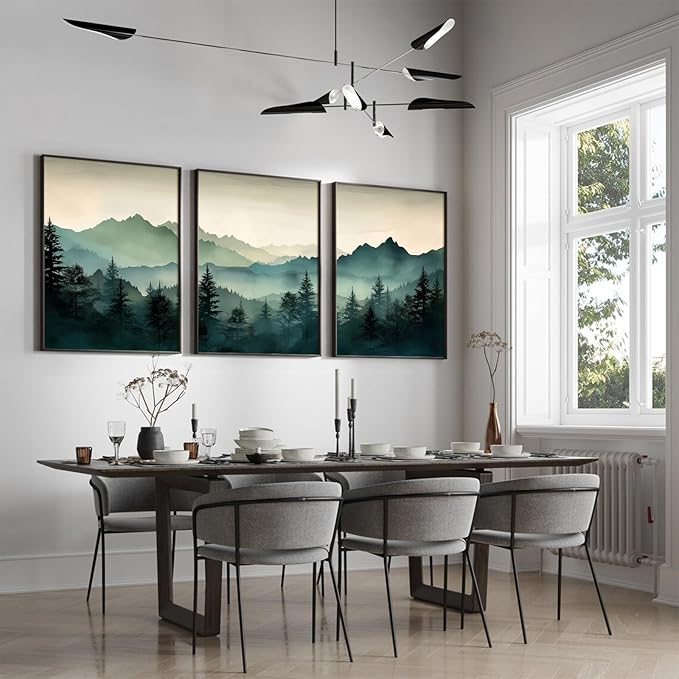 Mountain Wall Art Decor Set of 3 Sage Green Forest Canvas Wall Art Prints Nature Landscape Wall Decor Watercolor Pine Tree Pictures Abstract Modern Painting for Living Room Bedroom 12x16 Inch Unframed