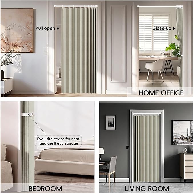 Jilron 100% Blackout Fabric Folding Door Curtain with Magnetic Closure - Accordion Style for Sliding Doors, Closets,Wardrobe and Temporary Door Solutions Doorway Curtains（W42 x L78, Beige 1 Panel）