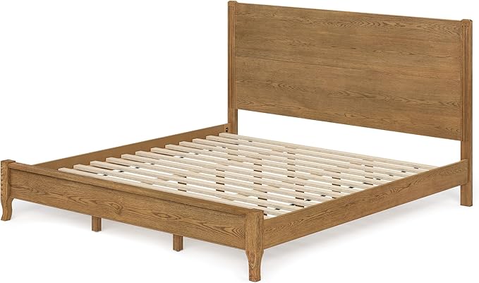 Cozyman King Bed Frame and Headboard with Curved Legs, 800lb Heavy Duty Support, Noise-Free, No Box Spring Needed, Solid Acacia Wood, Dark Wood - Curved Legs