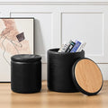 oakvivo Round Ottoman with Storage Set of 2, 12.6" W x 14.17" H & 14.76" W x 17.32" H Faux Footstool Storage Ottomans for Bedroom, Living Room Padded Coffee Table Ottomen, Black
