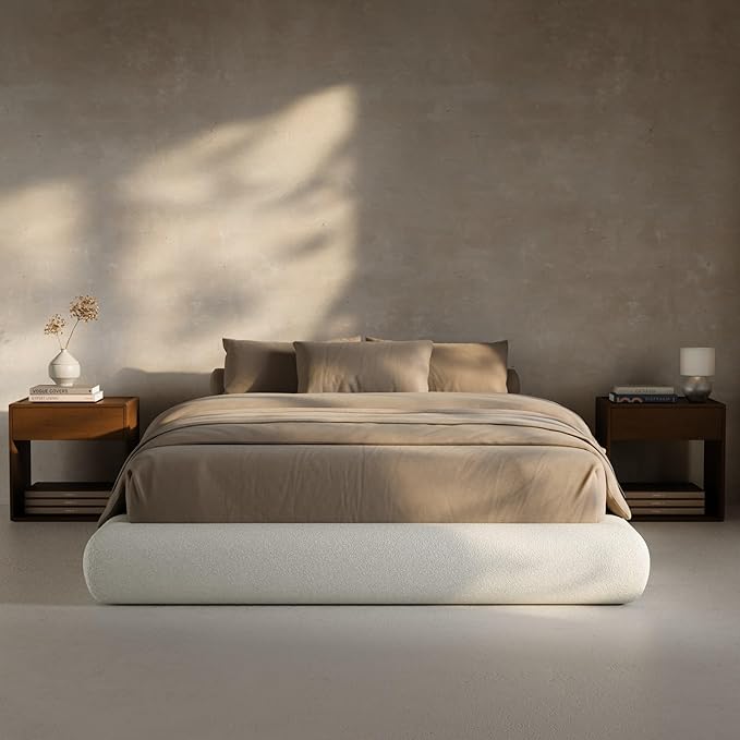 RECCI AirFrame Half-Moon Upholstered Queen Platform Bed Frame, Boucle Curved Arched Base, 5 Inch Fully Round Cushioned Foam, No Box Spring Needed, Easy Assembly | Round Shaped, Boucle, Low-profile, Soft