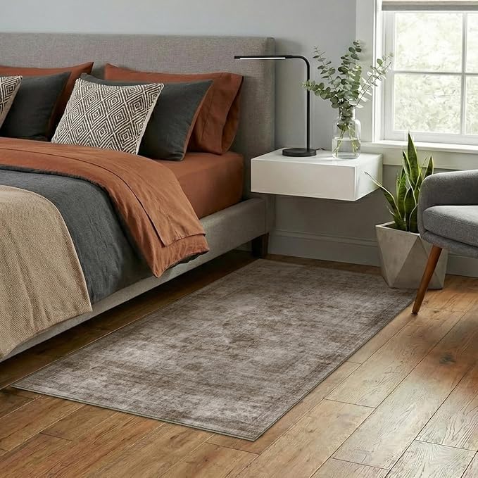 Homemate Washable Rug 4x6 Area Rugs - Vintage Faux Wool Rugs for Living Room Bedroom Dining Room - Non Slip Foldable Carpet Indoor Area Rug for Home Decor（4'x6', Brown