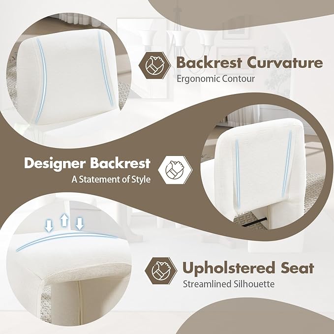 Hyfirm Upholstered Dining Chairs Set of 6, Modern Armless Desk Chair with Metal Footrest for Diningroom Bedroom Livingroom Reading Room,White Fabric