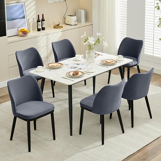 GarveeHome Wooden Dining Chairs Set of 6, Upholstered Kitchen Dining Room Chairs with Padded Seat and Wood Legs, Modern Fabric Side Dinner Chair for Kitchen, Dining Room, Restaurant, Cafe