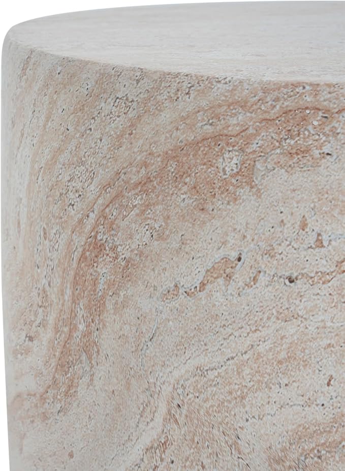 KEVINSPACE Small Side Coffee Table Outdoor MGO Round Travertine Finish End Living Room Accent Sofa Bedside Couch Table Bedroom Apartment Indoor 15.5" W x15.75 H Lightweight Beige Concrete