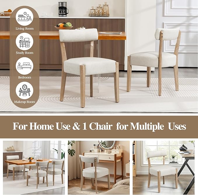 ZJhome Modern Dining Chairs Set of 6 – Mid-Century Modern Faux Leather Upholstered Kitchen & Dining Room Chairs with Curved Back, Oversized Rounded Seat, Sturdy Wood Frame, Beige