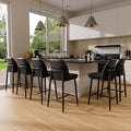 GXJ Bar Stools Set of 6, Upholstered Counter Height Bar Stools, 26 Inch Modern Counter Stools with Back, Textured Leather&Fabric, Metal Legs,Barstools for Kitchen Island Dining Room, Black