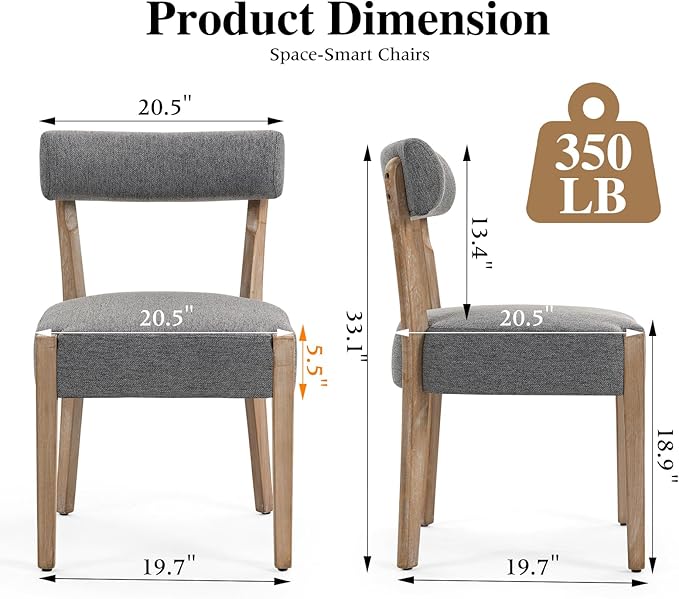 ZJhome Dining Chairs Set of 2,Mid Century Modern Dining Chair Set - Linen Upholstered Low Back Kitchen & Dining Room Chairs with Woven Design,Grey Fabric