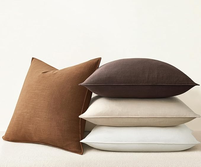 Brown Pillow Covers Pack of 4 Decorative Gray Press Edge Solid Throw Pillow Covers Soft Accent Boho Couch Pillowcases Modern Home Decors for Living Room Bed Sofa 16x16 Inch