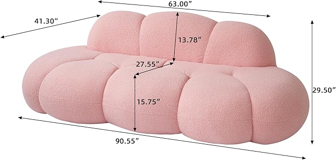 JACH 3 Seater Cloud Sofa for Living Room, Modern Sherpa Upholstered Couch, Minimalist Leisure Sofa, Comfy Cloud Couch for Apartment, Small Space, No Assembly Required (Pink)
