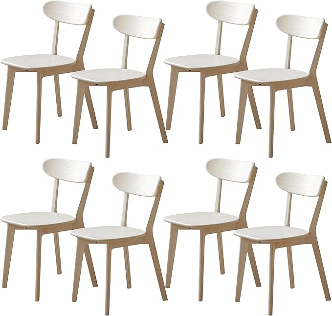 Modern Dining Chairs Set of 8, Solid Oak Wood Dining Chair with Comfortable Backrest, Sturdy Wooden Chairs for Kitchen, Dining Room