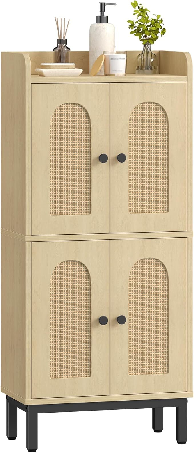 Hzuaneri Bathroom Cabinet, Small Storage Cabinet with 4 Doors, Bathroom Organizers and Storage Cabinets with Adjustable Feet, Cabinets Freestanding for Living Room, Kitchen, 7.1"D x 14.6"W x 32.7"H