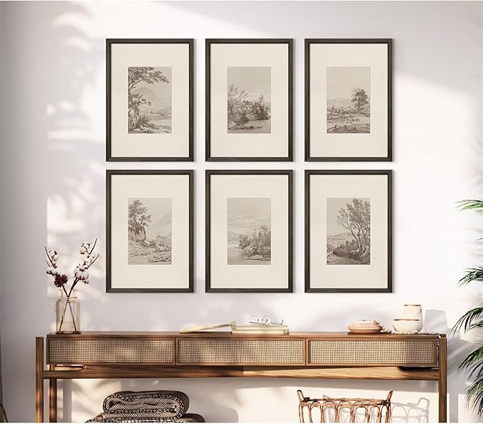 Joocrise Neutral Wall Art Decor Set of 6 Vintage Canvas Wall Art Rustic Farmhouse Wall Art Botanical Prints Country Pictures Neutral Vintage Artwork for Living Room Bedroom 8x10 Inch Wood Framed