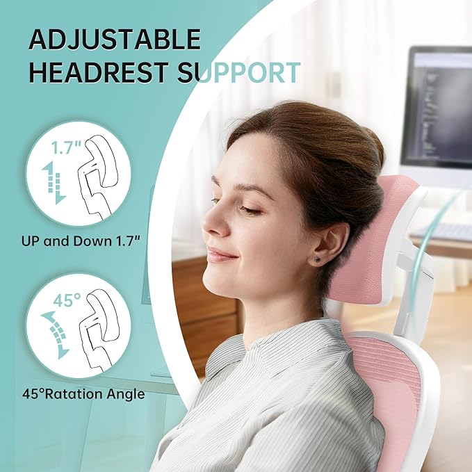 Office Chair Ergonomic Desk Chair, 330LBS Capacity, High Back Computer Design for Long Hours Comfort, Rolling Swivel Executive Task for Home Office with Flip-up Armrests, White Pink